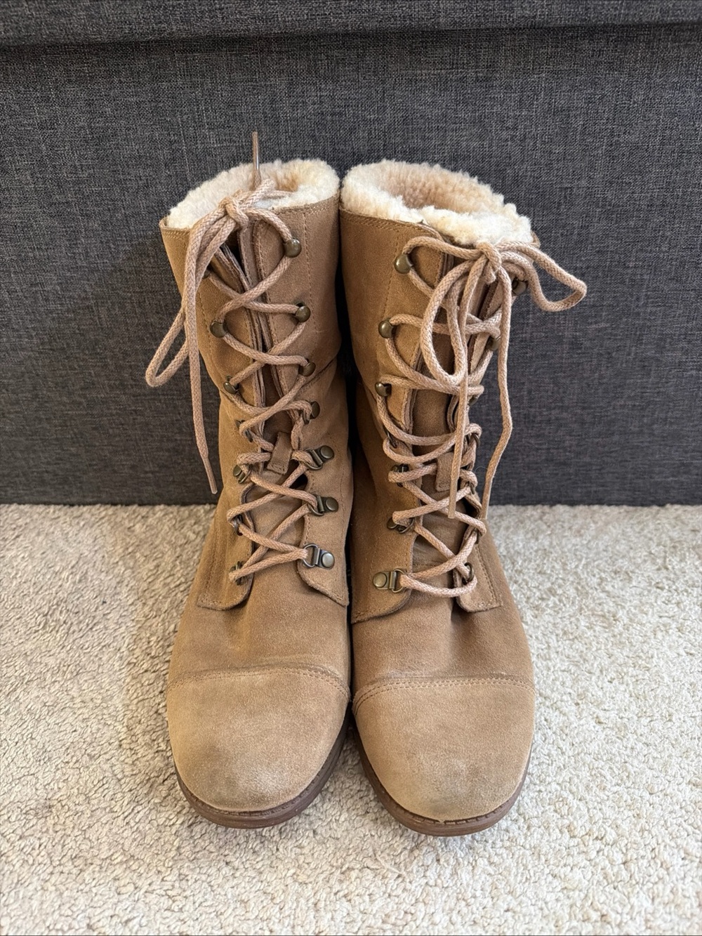 UGG Tan Suede Lace-Up Shearling Boots